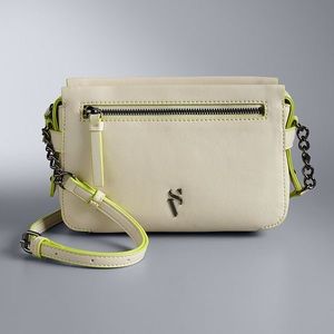 Simply Vera Wang Sintra Crossbody In Oatmeal beige khaki lime green faux leather
